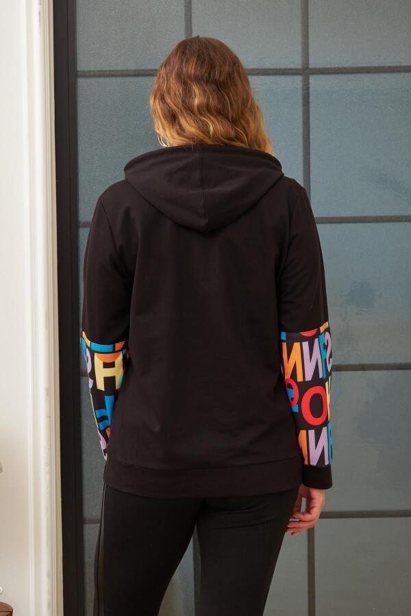 Harf Baskılı Büyük Beden Siyah Sweatshirt - 4