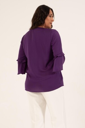 Blouse with Frilled Front and Flounce Sleeves - 4