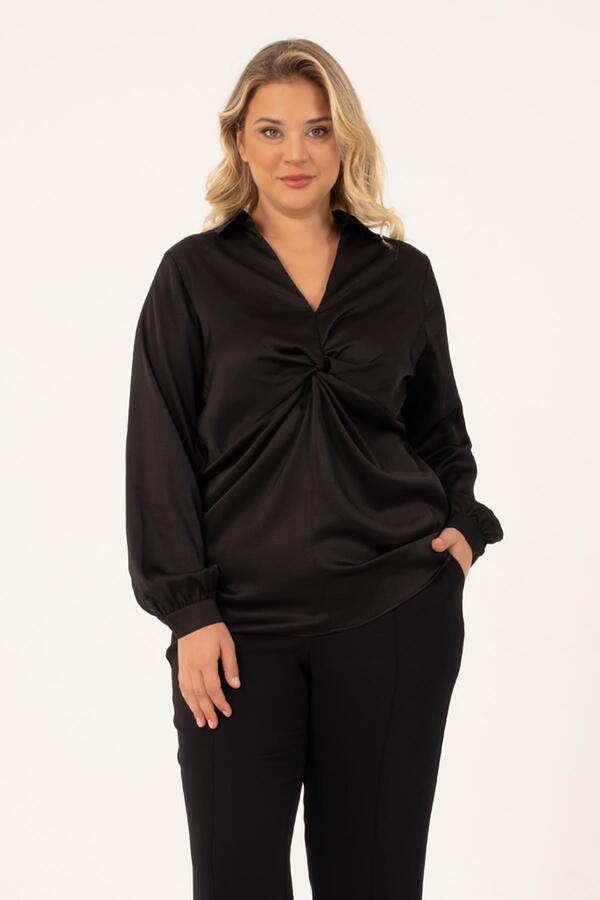 Knotted Front Satin Blouse - 1