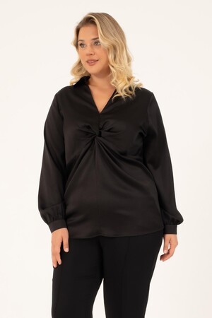 Knotted Front Satin Blouse - 2