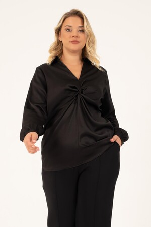 Knotted Front Satin Blouse - 3