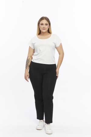 Front Stitched Diver Plus Size Trousers Black - 1