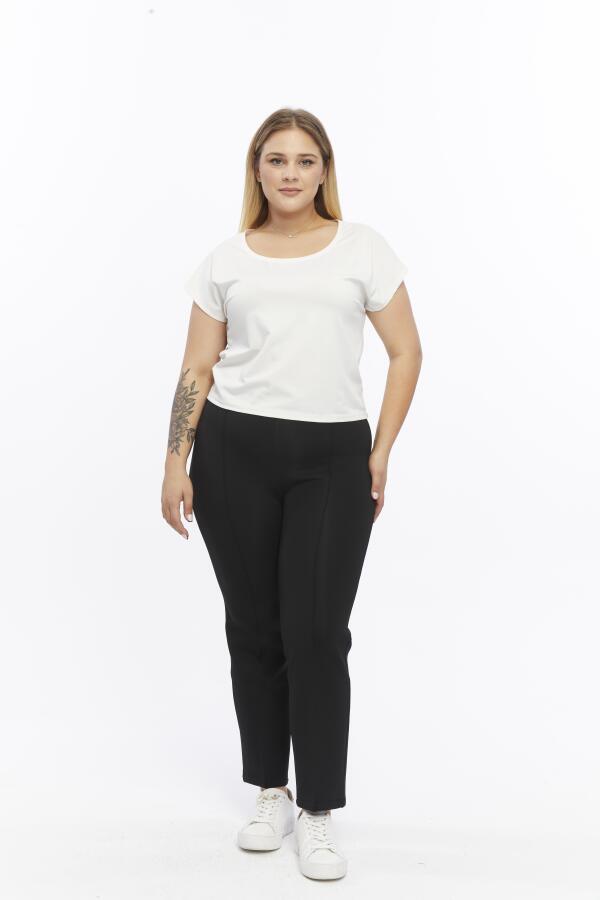 Front Stitched Diver Plus Size Trousers Black - 1