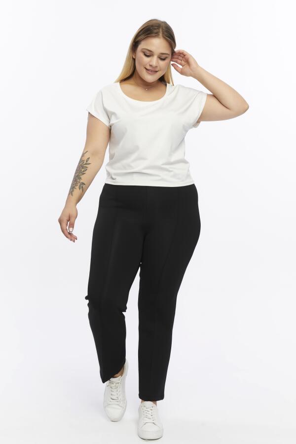 Front Stitched Diver Plus Size Trousers Black - 2