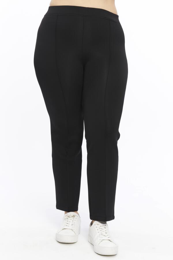 Front Stitched Diver Plus Size Trousers Black - 3