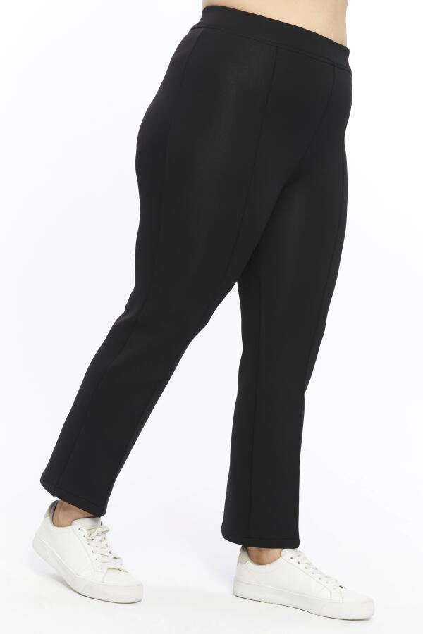 Front Stitched Diver Plus Size Trousers Black - 4