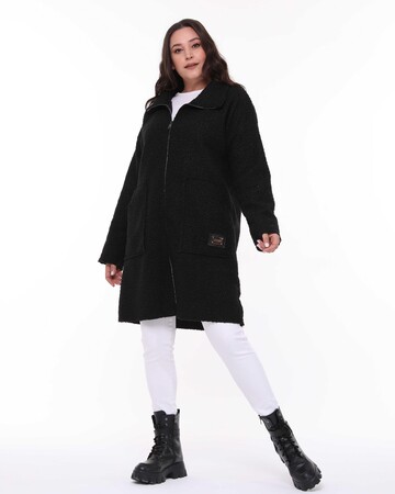 Hooded Boucle Plus Size Long Coat Black - 5