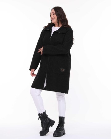 Hooded Boucle Plus Size Long Coat Black - 7