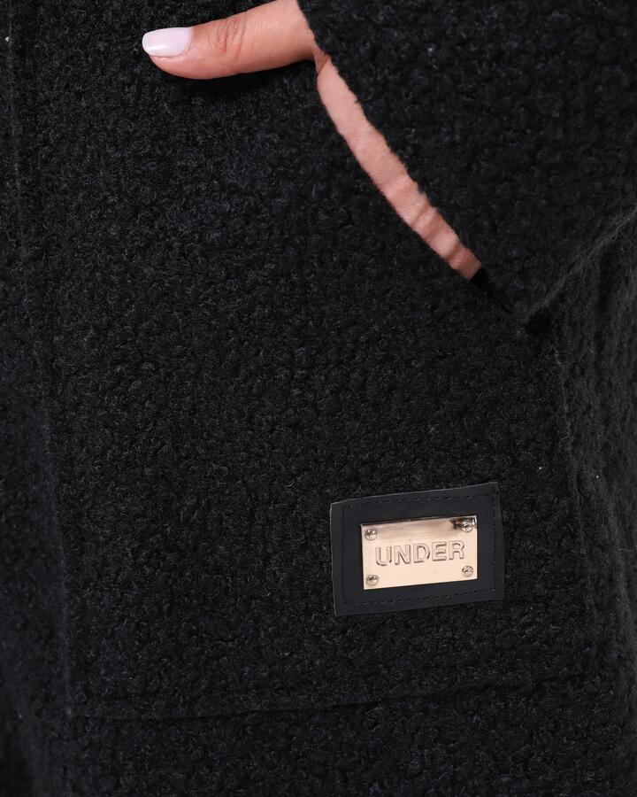 Hooded Boucle Plus Size Long Coat Black - 9