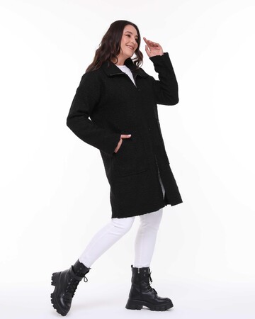 Hooded Boucle Plus Size Long Coat Black - 12