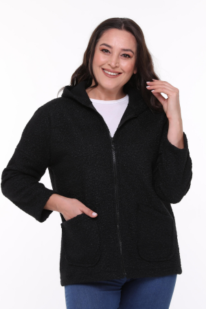 Hooded Boucle Plus Size Short Coat Black - 1