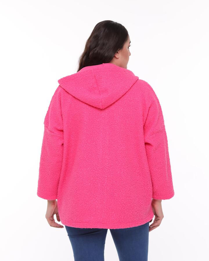 Hooded Boucle Plus Size Short Coat Pink - 4