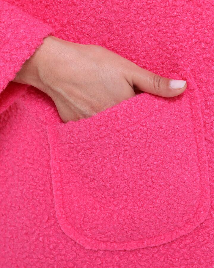 Hooded Boucle Plus Size Short Coat Pink - 5