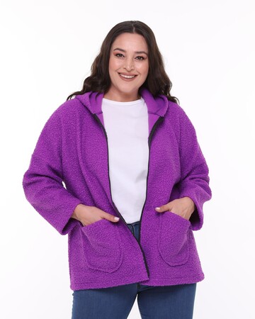 Hooded Boucle Plus Size Short Coat Purple - 2