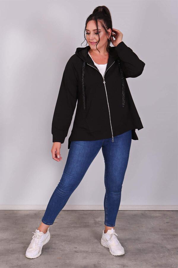 Hooded Black Sweat with Pockets - 1