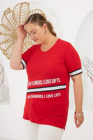İ Love Baskılı Büyük Beden Tişört Kırmızı - 3