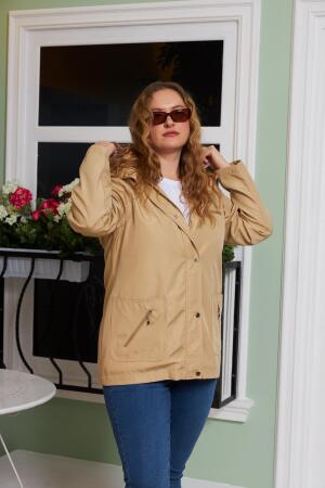 İç Astar Ekose Detaylı Büyük Beden Bej Trençkot - RMG (1)