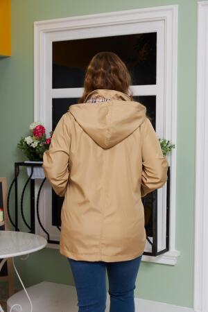 İç Astar Ekose Detaylı Büyük Beden Bej Trençkot - 4