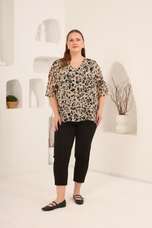 İçi Astarlı Büyük Beden Şifon Bluz Leopar - 5