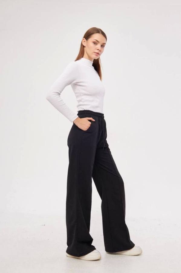 İki Iplik Bol Paça Eşofman Pantalon - Siyah - 1