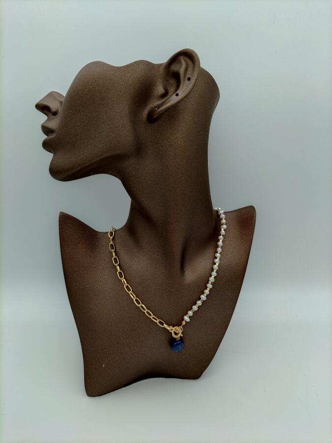 İnci ve Lapis Lazuli Taşlarından Şifa Kolyesi - 2