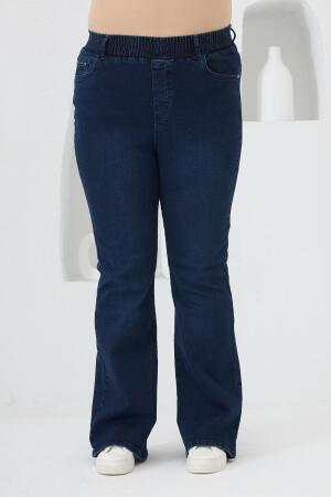 İspanyol Paça Beli Lastikli Büyük Beden Kot Pantolon Mavi - RMG