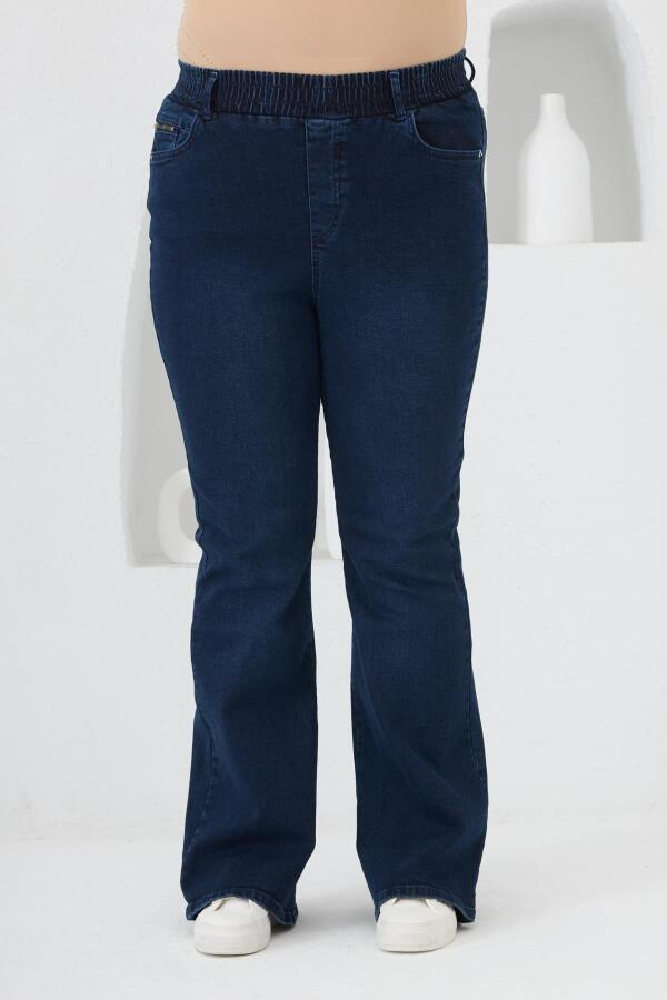 İspanyol Paça Beli Lastikli Büyük Beden Kot Pantolon Mavi - 1