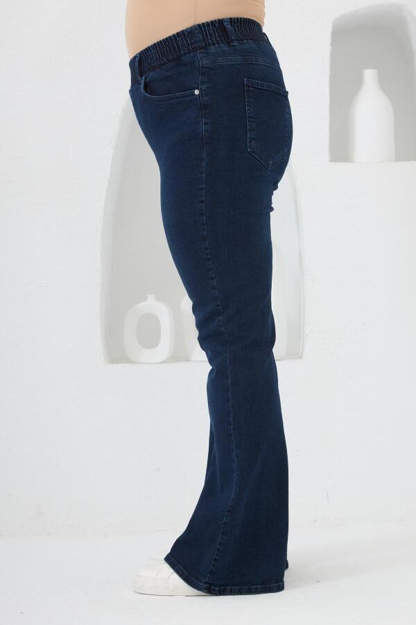 İspanyol Paça Beli Lastikli Büyük Beden Kot Pantolon Mavi - 2