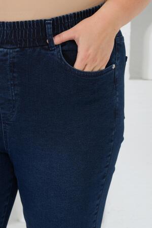 İspanyol Paça Beli Lastikli Büyük Beden Kot Pantolon Mavi - 3