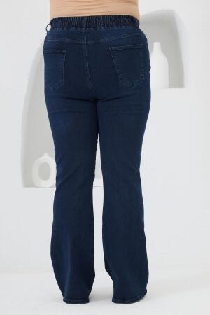 İspanyol Paça Beli Lastikli Büyük Beden Kot Pantolon Mavi - 5