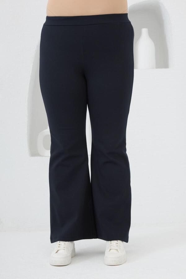 İspanyol Paça Büyük Beden Kışlık Çelik Örme Tayt Lacivert - 1