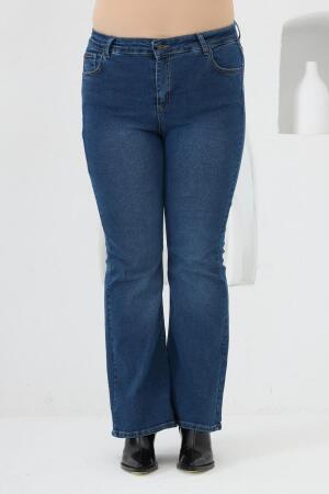 İspanyol Paça Büyük Beden Mavi Kot Pantolon - RMG