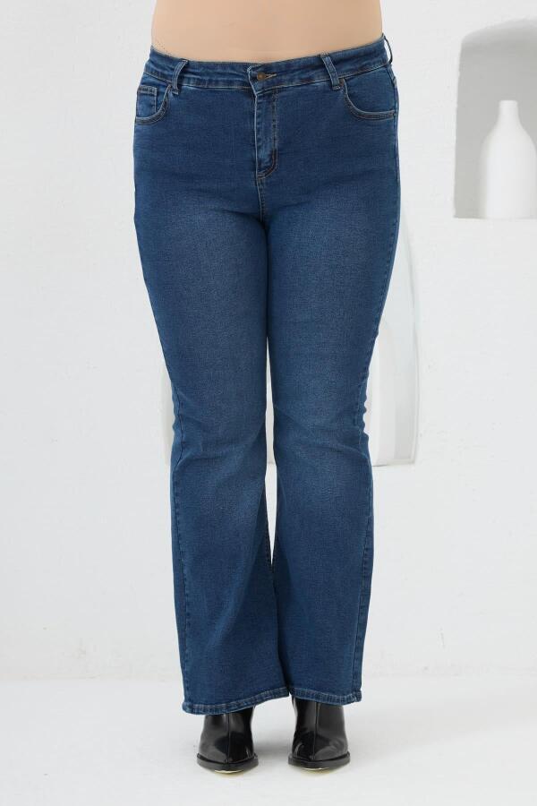 İspanyol Paça Büyük Beden Mavi Kot Pantolon - 1