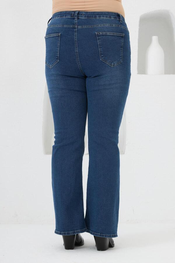 İspanyol Paça Büyük Beden Mavi Kot Pantolon - 4