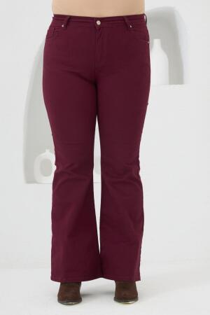 İspanyol Paça Büyük Beden Pamuk Pantolon Bordo - RMG