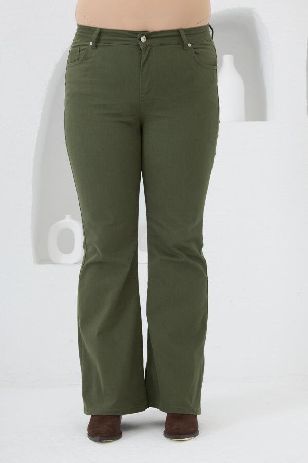 İspanyol Paça Büyük Beden Pamuk Pantolon Haki - 1