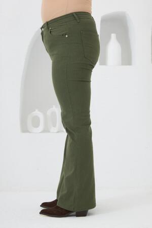 İspanyol Paça Büyük Beden Pamuk Pantolon Haki - RMG (1)