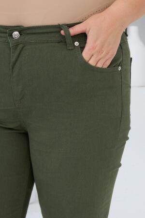 İspanyol Paça Büyük Beden Pamuk Pantolon Haki - 3