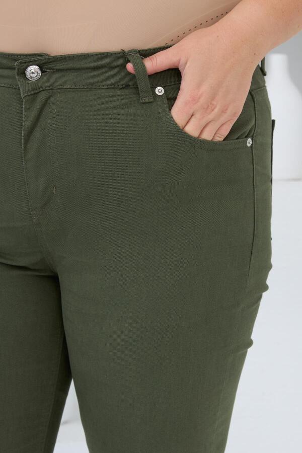 İspanyol Paça Büyük Beden Pamuk Pantolon Haki - 3