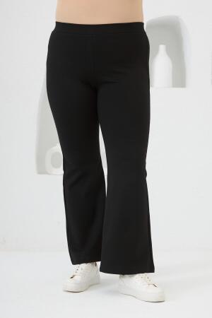 İspanyol Paça Büyük Beden Siyah Çelik Örme Tayt - RMG