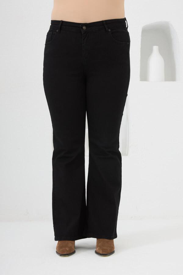 İspanyol Paça Büyük Beden Siyah Kot Pantolon - 1