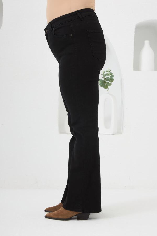 İspanyol Paça Büyük Beden Siyah Kot Pantolon - 2