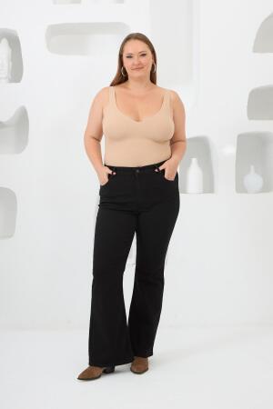 İspanyol Paça Büyük Beden Siyah Kot Pantolon - 5