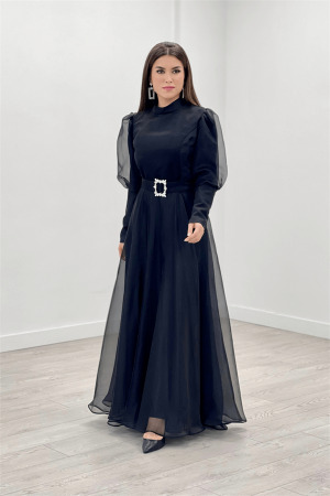 Imported Organza Crepe Fabric Evening Dress - BLACK - Angelino Moda