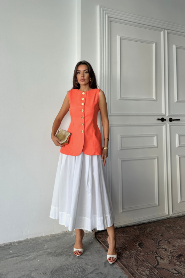 JAKAR KETEN YELEK BELDEN OTURTMALI GOLD DÜĞMELİ - Orange - 1