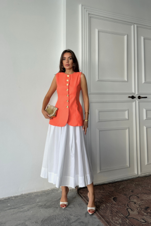 JAKAR KETEN YELEK BELDEN OTURTMALI GOLD DÜĞMELİ - Orange - ANGELINO BuyukBedeniz