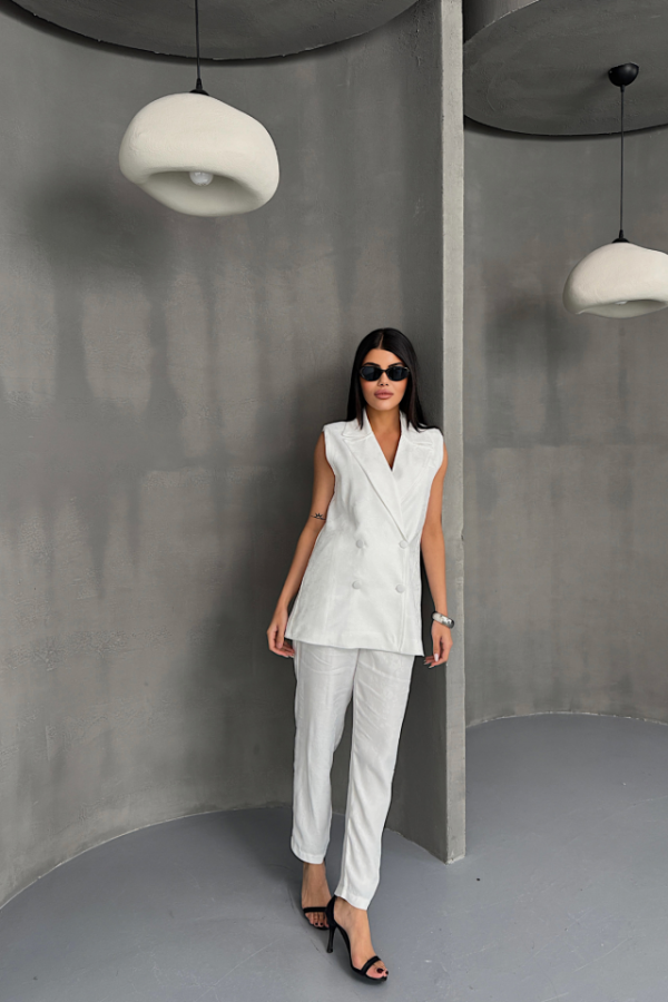 JAKAR KUMAŞ YELEK - PANTOLON TAKIM - Beyaz - 3