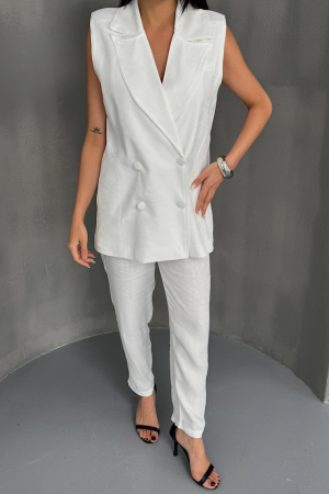 JAKAR KUMAŞ YELEK - PANTOLON TAKIM - Beyaz - 4