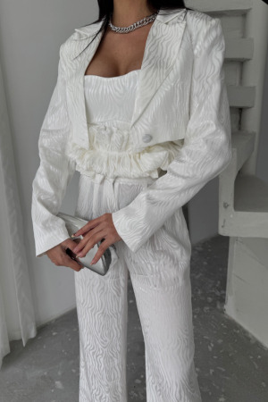 JAKARLI BLUZU TASARIM DETAYLI CEKET-PANTOLON-BLUZ 3 LÜ TAKIM - Beyaz - 3