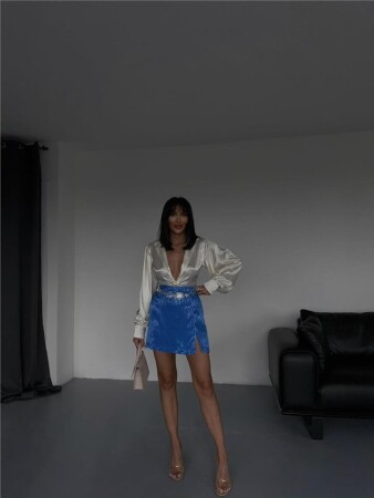 JAKARLI ŞORT ETEK - Mavi - ANGELINO BuyukBedeniz